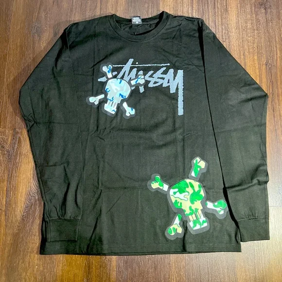 Stussy | Shirts | Stussy X Vintage Skull N Bones Camo Ls Tshirt 